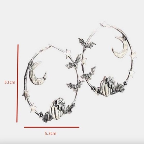 Silver Hoop Earrings Moon Stars Bats Pumpkins Goth Halloween Witch Whimsygoth - Picture 4 of 5